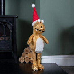 Samuel Alexander 45Cm Gold Plush Tyrone-Rex Dino Standing Christmas Decoration With Santa Hat - thumbnail 8