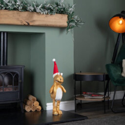 Samuel Alexander 45Cm Gold Plush Tyrone-Rex Dino Standing Christmas Decoration With Santa Hat - thumbnail 9