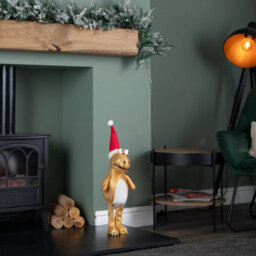 Samuel Alexander 45Cm Gold Plush Tyrone-Rex Dino Standing Christmas Decoration With Santa Hat - thumbnail 2