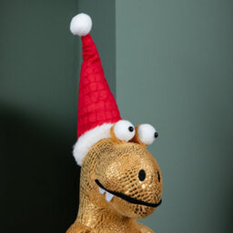 Samuel Alexander 45Cm Gold Plush Tyrone-Rex Dino Standing Christmas Decoration With Santa Hat - thumbnail 4