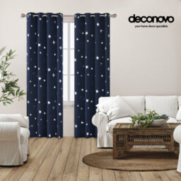 Deconovo Blackout Curtains, Eyelet Silver Star Foil Printed Room Darkening Curtains For Nursery, W46 X L84 Inch, Navy Blue, 1 Pair - thumbnail 4