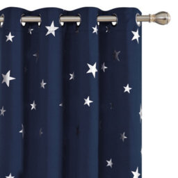 Deconovo Blackout Curtains, Eyelet Silver Star Foil Printed Room Darkening Curtains For Nursery, W46 X L84 Inch, Navy Blue, 1 Pair - thumbnail 1