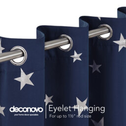 Deconovo Blackout Curtains, Eyelet Silver Star Foil Printed Room Darkening Curtains For Nursery, W46 X L84 Inch, Navy Blue, 1 Pair - thumbnail 7