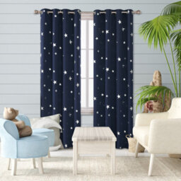 Deconovo Blackout Curtains, Eyelet Silver Star Foil Printed Room Darkening Curtains For Nursery, W46 X L84 Inch, Navy Blue, 1 Pair - thumbnail 2