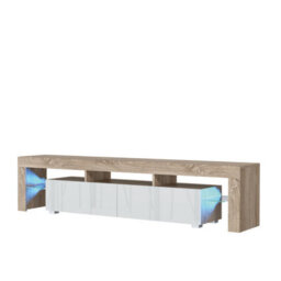 Tv Unit Nova 200Cm - Oak & White Gloss Doors And Led Lights - thumbnail 7