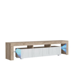 Tv Unit Nova 200Cm - Oak & White Gloss Doors And Led Lights - thumbnail 9