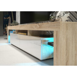 Tv Unit Nova 200Cm - Oak & White Gloss Doors And Led Lights - thumbnail 3