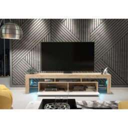 Tv Unit Nova 200Cm - Oak & White Gloss Doors And Led Lights - thumbnail 6