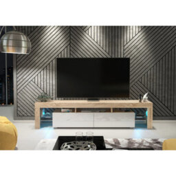Tv Unit Nova 200Cm - Oak & White Gloss Doors And Led Lights - thumbnail 5