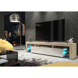 Tv Unit Nova 200Cm - Oak & White Gloss Doors And Led Lights - thumbnail 2