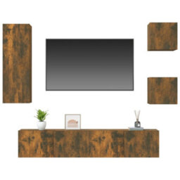 Berkfield 5 Piece Tv Cabinet Set Smoked Oak Engineered Wood - thumbnail 4
