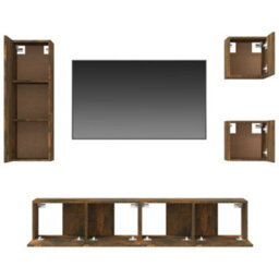 Berkfield 5 Piece Tv Cabinet Set Smoked Oak Engineered Wood - thumbnail 6