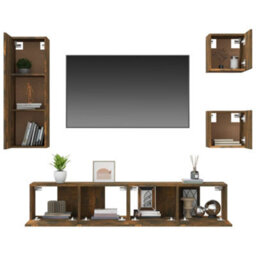 Berkfield 5 Piece Tv Cabinet Set Smoked Oak Engineered Wood - thumbnail 5