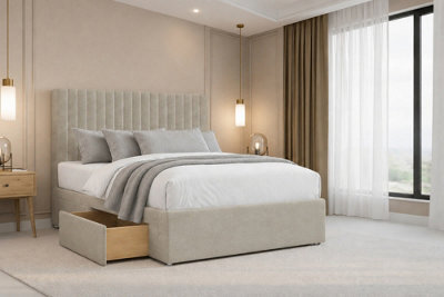 "Nexus Amalfi Plush Divan, Cream, 54"" Headboard, 2 Drawers Same Side, Open Coil Mattress, Double" - image 1