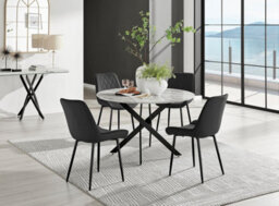 Furniturebox Uk Novara White Marble Black Leg 120Cm Round Dining Table & 4 Black Pesaro Black Leg Chairs - thumbnail 1