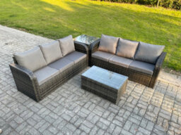 Fimous Outdoor Garden Furniture Sets 6 Seater Wicker Rattan Furniture Sofa Sets With Rectangular Coffee Table