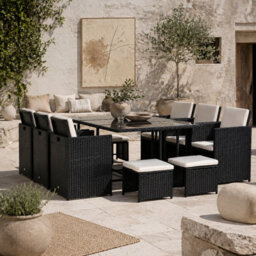 Wyld Haus Lokeha 11-Piece Black And Milk White Rattan Outdoor Dining Set - Seats 10, Glass Table (L168 X D109 X H72Cm) - thumbnail 1