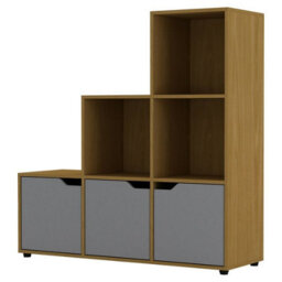 Urbn-Living Urbnliving Height 90.5Cm 6 Cube Step Storage Beech Bookcase And Grey Doors For Home Office Organizer Display Shelf Unit