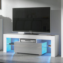 Tv Unit 130Cm Sideboard Cabinet Cupboard Tv Stand Living Room High Gloss Doors - White & Grey - thumbnail 4