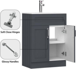 Belofay 500mm Bathroom Vanity Unit With Basin, White Ceramic Bathroom Sink With Trap And Waste, No Tap Included(Crawley Grey) - thumbnail 5