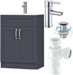 Belofay 500mm Bathroom Vanity Unit With Basin, White Ceramic Bathroom Sink With Trap And Waste, No Tap Included(Crawley Grey) - thumbnail 1