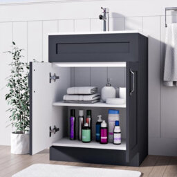 Belofay 500mm Bathroom Vanity Unit With Basin, White Ceramic Bathroom Sink With Trap And Waste, No Tap Included(Crawley Grey) - thumbnail 3
