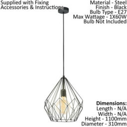 Stylish Black Wire Cage Hanging Pendant Light For Hallways - thumbnail 2