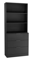 Urbn-Living Urbnliving Height 180Cm Black Drawers & Black Bookcase 80Cm Width 3 Tier Wooden Storage Chest Cabinet & Display Bookcase Shelving