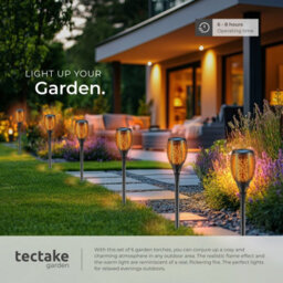 Tectake Solar Garden Lights - Set Of 6, Automatic On-Off Sensor, Up To 8 Hours Use - Black - thumbnail 5