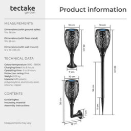 Tectake Solar Garden Lights - Set Of 6, Automatic On-Off Sensor, Up To 8 Hours Use - Black - thumbnail 6
