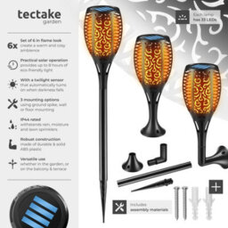 Tectake Solar Garden Lights - Set Of 6, Automatic On-Off Sensor, Up To 8 Hours Use - Black - thumbnail 2