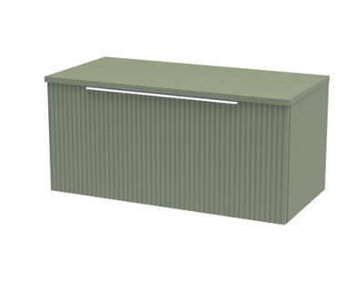 Hudson Reed Fluted Wall Hung 1-Drawer Vanity Unit & Green Laminate Worktop, Counter Top Vanity Unit In Satin Green, 800mm - image 1
