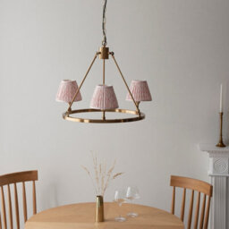 Luminosa Lighting Luminosa Chester Brushed Aged Brass Plate Pendant Light With Peachy Keen Fabric Leaf Shade 16Cm 3X B22 - thumbnail 3