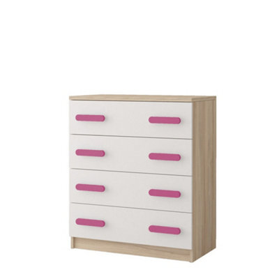 Arte Charming Oak Sonoma And White Chest H930mm W800mm D400mm - Pink Handles For Playful Interiors - image 1