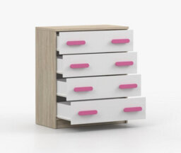 Arte Charming Oak Sonoma And White Chest H930mm W800mm D400mm - Pink Handles For Playful Interiors - thumbnail 3