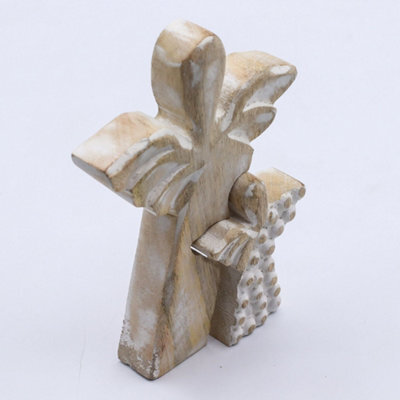 Serenityy Mango Wood Double Angel Figurine - Whitewash, 7 X 3 X 15 Cm - image 1