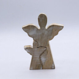 Serenityy Mango Wood Double Angel Figurine - Whitewash, 7 X 3 X 15 Cm - thumbnail 2