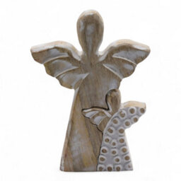 Serenityy Mango Wood Double Angel Figurine - Whitewash, 7 X 3 X 15 Cm - thumbnail 7