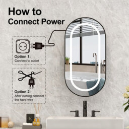 Keepreaper Sleek Led Bathroom Mirror Cabinet 42X80 Oval Black Wall Mounted With Storage And 2 Glass Shelves Bathroom Cabinet - thumbnail 8