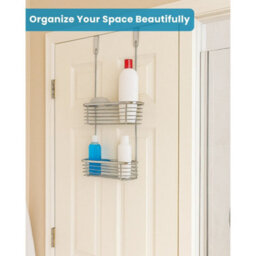 Over Door Hook Hanging Bathroom Shower Caddy Tidy Storage Rack Organizer Holder 2 Tier Wide - thumbnail 4