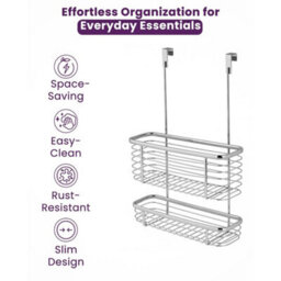 Over Door Hook Hanging Bathroom Shower Caddy Tidy Storage Rack Organizer Holder 2 Tier Wide - thumbnail 3