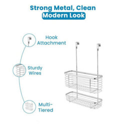 Over Door Hook Hanging Bathroom Shower Caddy Tidy Storage Rack Organizer Holder 2 Tier Wide - thumbnail 2