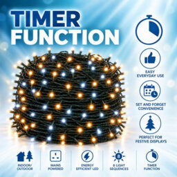 Shatchi 400 Led Warm & Cool White Christmas String Lights, 25M, 8 Modes, Timer, Indoor/outdoor, Green Cable - thumbnail 2