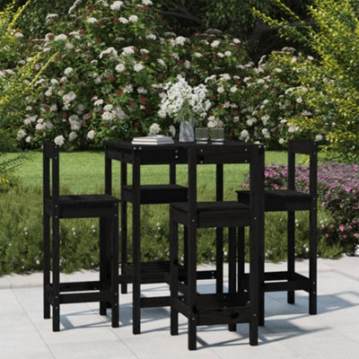 Berkfield 5 Piece Garden Bar Set Black Solid Wood Pine - image 1