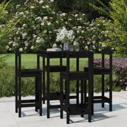 Berkfield 5 Piece Garden Bar Set Black Solid Wood Pine - thumbnail 1