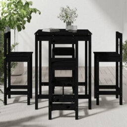 Berkfield 5 Piece Garden Bar Set Black Solid Wood Pine - thumbnail 3