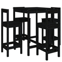 Berkfield 5 Piece Garden Bar Set Black Solid Wood Pine - thumbnail 2