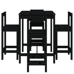 Berkfield 5 Piece Garden Bar Set Black Solid Wood Pine - thumbnail 5