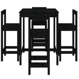 Berkfield 5 Piece Garden Bar Set Black Solid Wood Pine - thumbnail 4