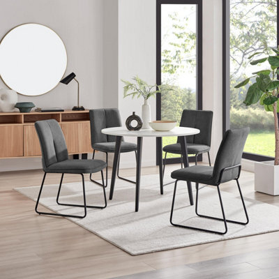 Furniturebox Uk Koko White Melamine Round Dining Table & 4 Dark Grey Halle Chairs - image 1